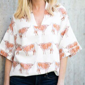 Black Label Brooke Wright Designs S/M Kimono Longhorn Steer Print Blouse